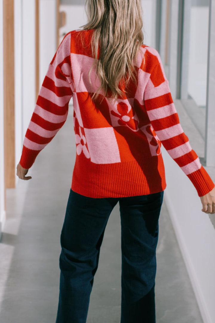 Daisy Square Knit - Pink/Red