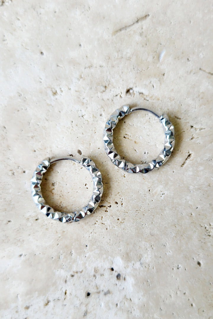Embossed Hoop Sleeper Earring - Silver