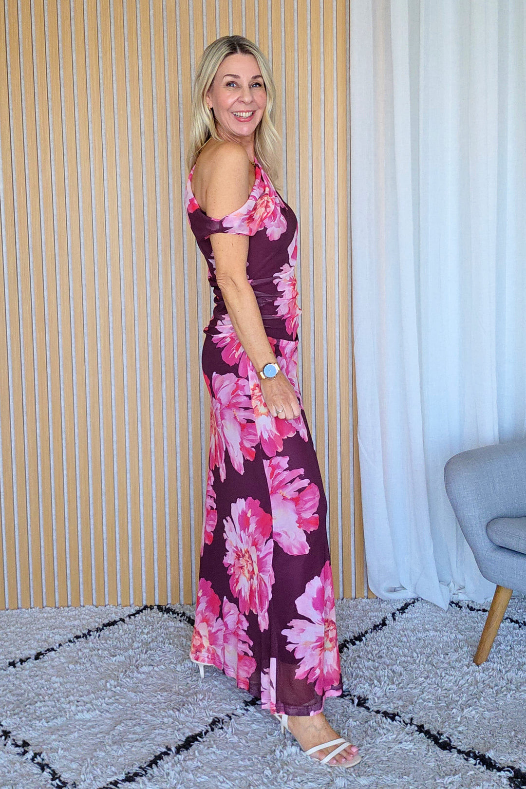 Peony One-Shoulder Mesh Dress