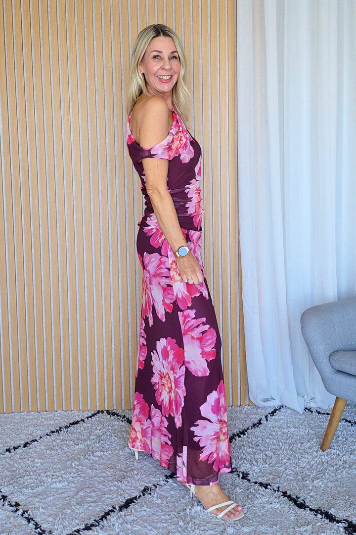 Peony One-Shoulder Mesh Dress