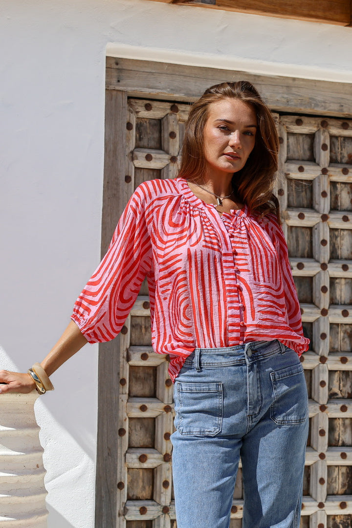 Malta Button Top - Pink/Red