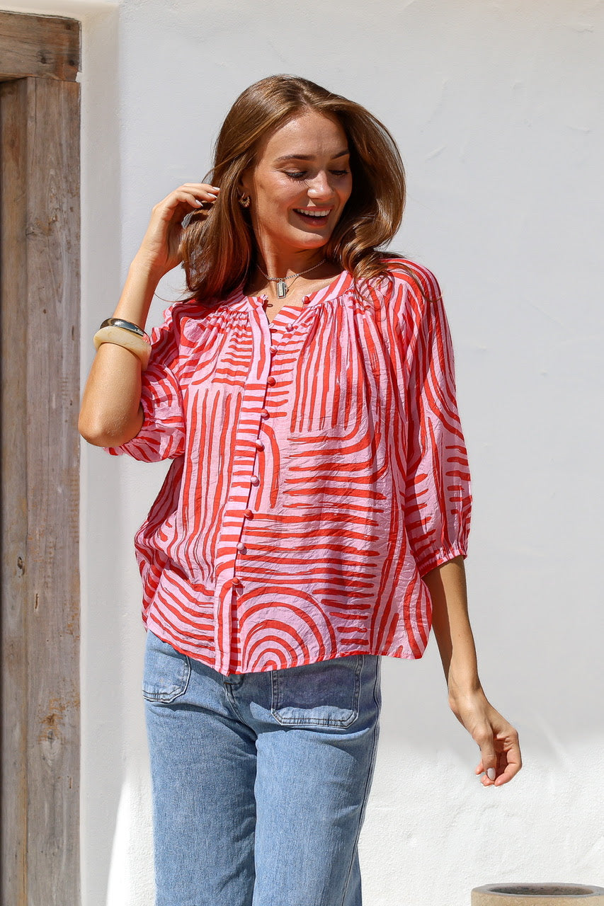 Malta Button Top - Pink/Red