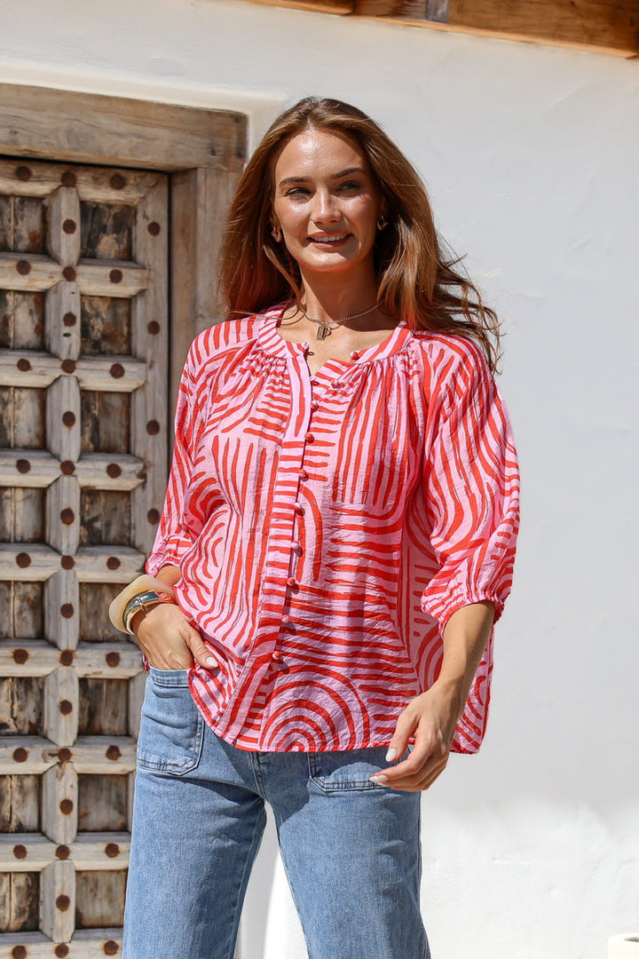 Malta Button Top - Pink/Red