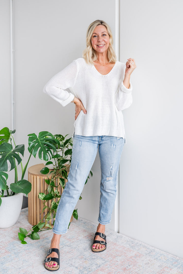 Roll Sleeve Knit - White