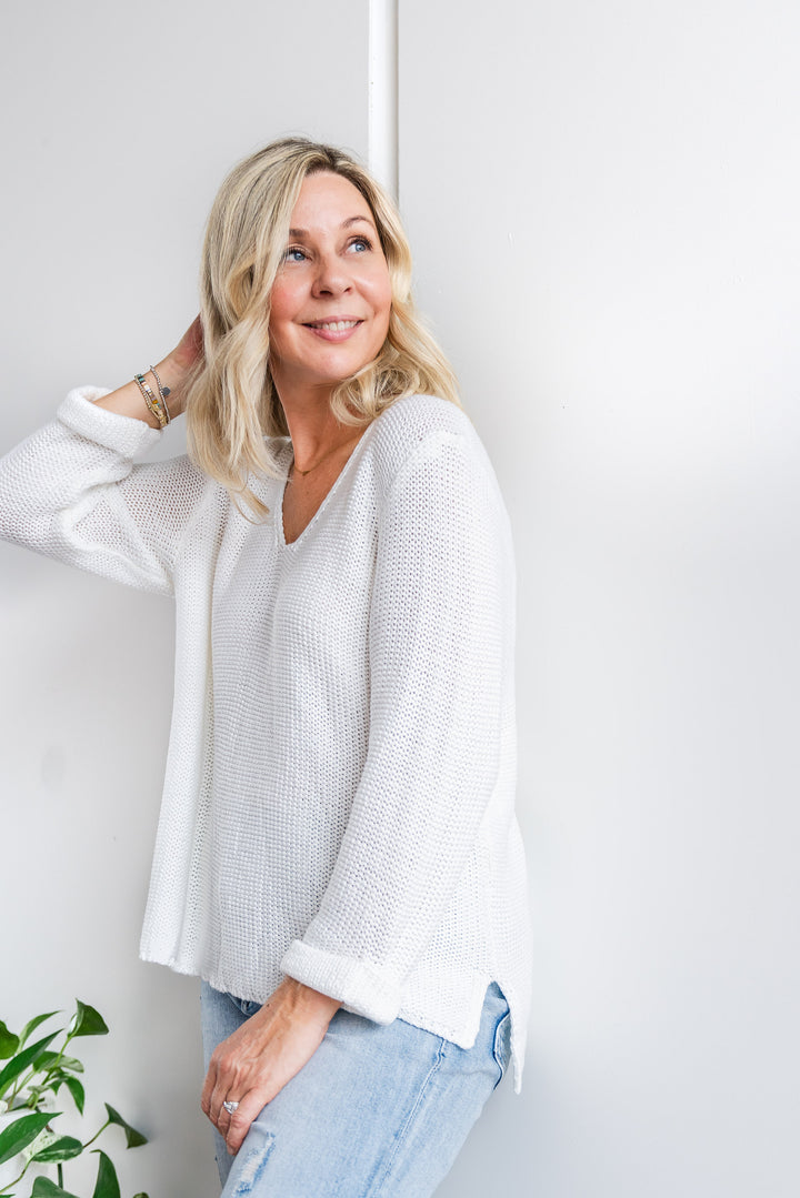 Roll Sleeve Knit - White