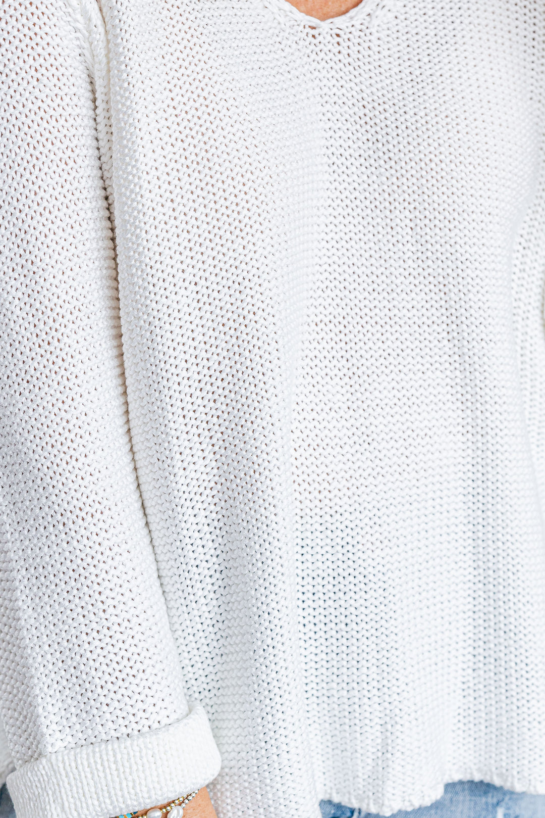 Roll Sleeve Knit - White