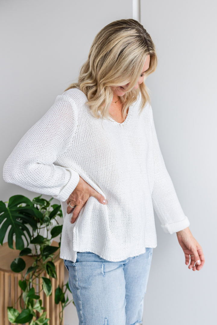 Roll Sleeve Knit - White
