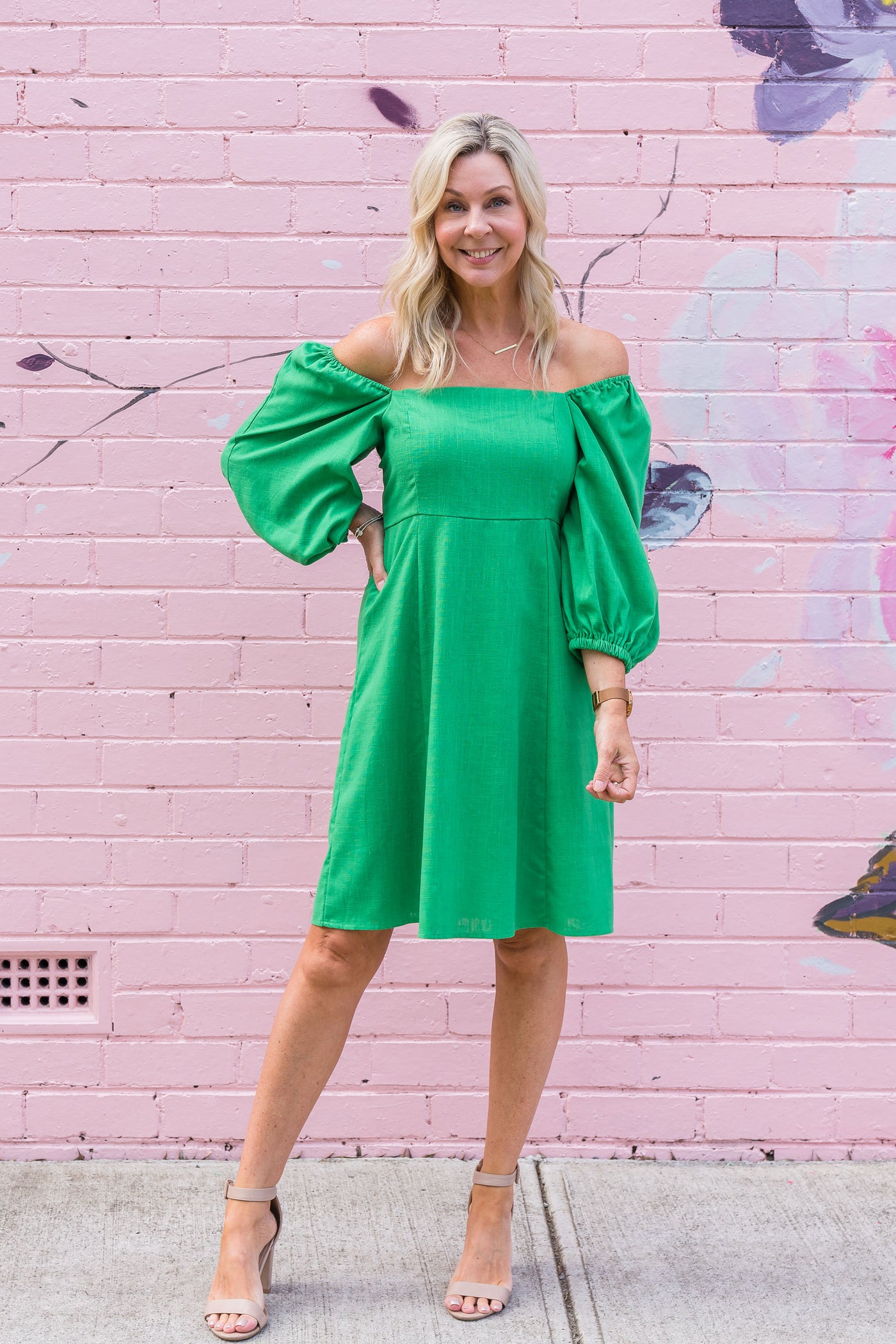 Melbourne 3/4 Sleeve Dress - Apple Green