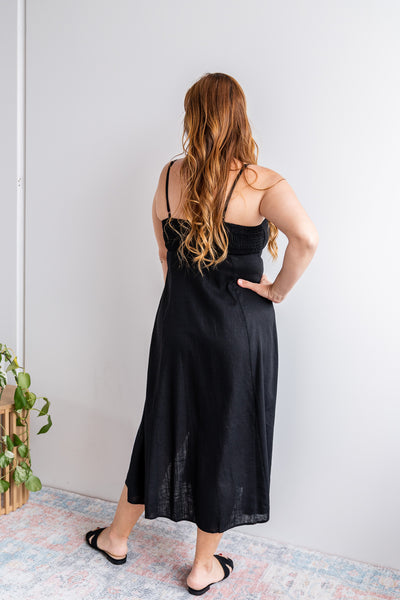 Kai Linen Slip Dress - Black