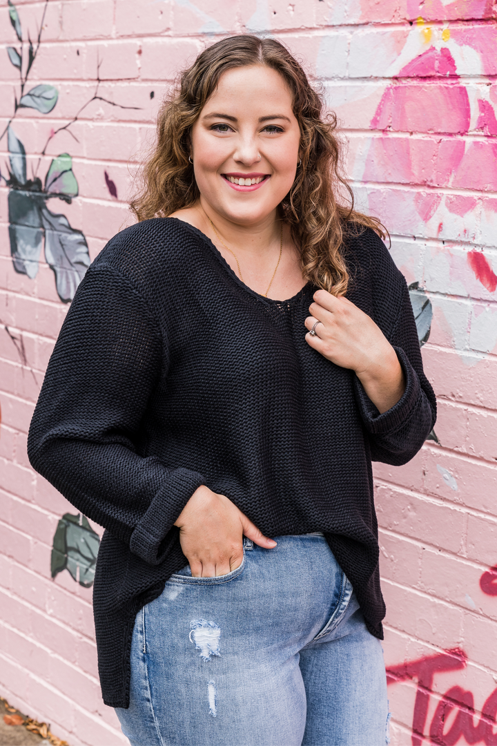 Roll Sleeve Knit - Black